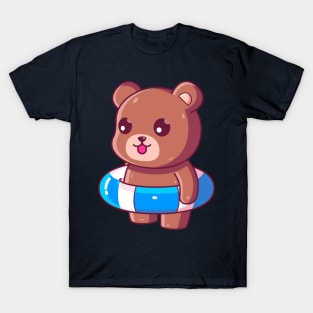 Cute brown bear with swimming ring summer vacation T-Shirt